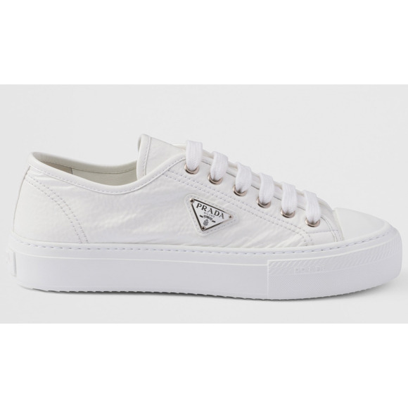 Prada Smash Naplak White Patent Logo Lace Up Flat Low Top Trainer Sneaker 36.5 - Picture 3 of 16